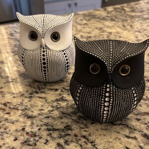 Black and White Resin Owl Figurines